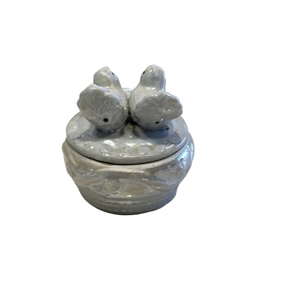 Vintage Trinket Jewelry Box Ceramic Birds and Flowers Iridescent Finish - Picture 3 of 6